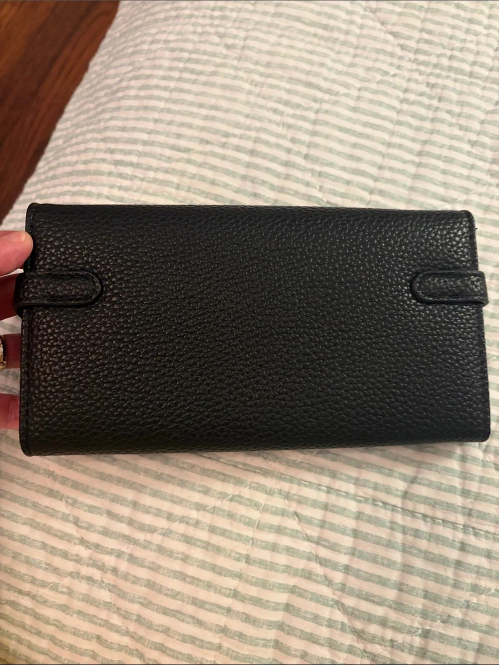 Classic Black Leather Wallet with Gold Turn-Lock